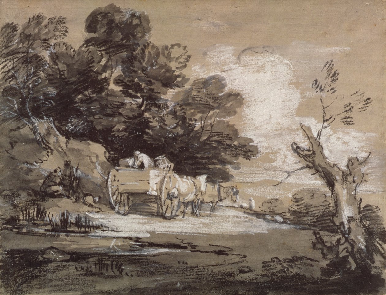 Paesaggio boscoso con carro di campagna e figure, c.1785-88 da Thomas Gainsborough