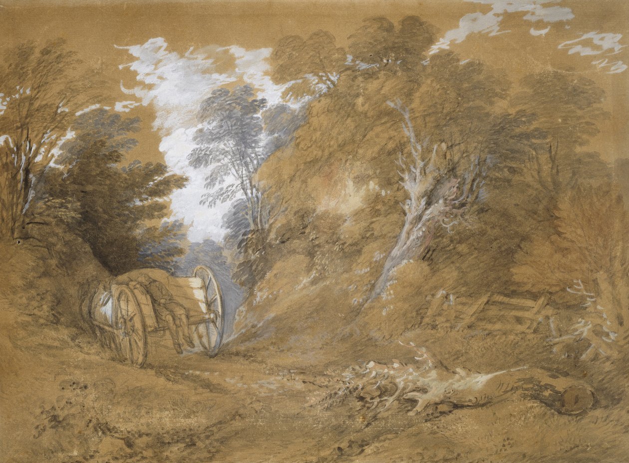Paesaggio boscoso con un ragazzo contadino addormentato in un carro da Thomas Gainsborough