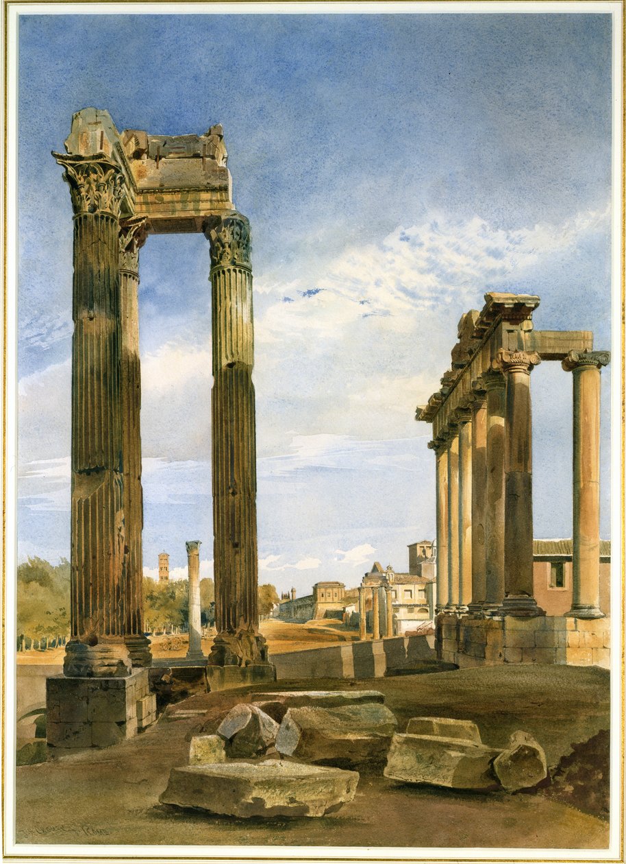 I Templi di Vespasiano e Saturno, con il Tempio di Castore, il Foro, Roma da Thomas Hartley Cromek