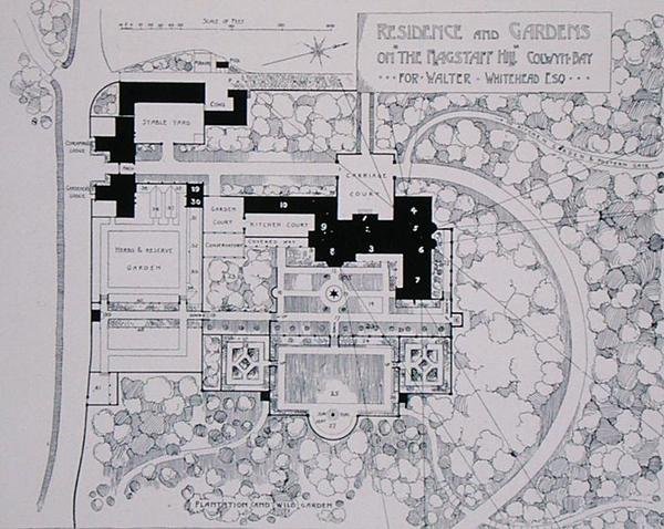Residenza e Giardini su The Flagstaff Hill, Colwyn Bay, per Walter Whitehead Esq, da The Art and Craft of Garden Making di Thomas Mawson, pubblicato nel 1900 da Thomas Hayton Mawson