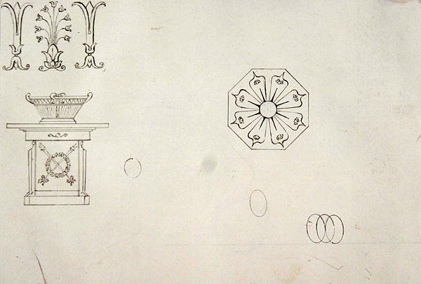 Progetto per decorazione di lavoro modellato, da Twenty-one pen drawings of Decorative Details in Antique Style da Thomas Hope
