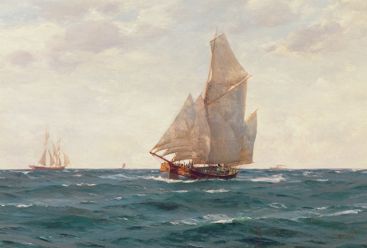Un ketch e una brigantina al largo della costa, c.1905 da Thomas J. Somerscales