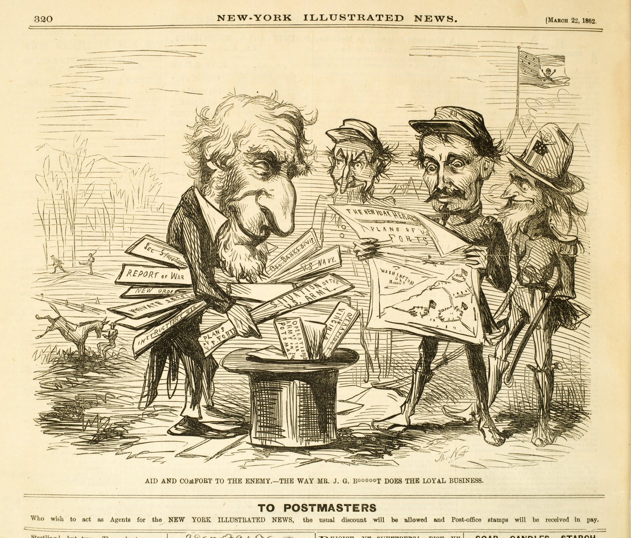 Aiuto e conforto al nemico. - Il modo in cui il signor J.G. B*****T fa il lavoro leale, 1862 da Thomas Nast