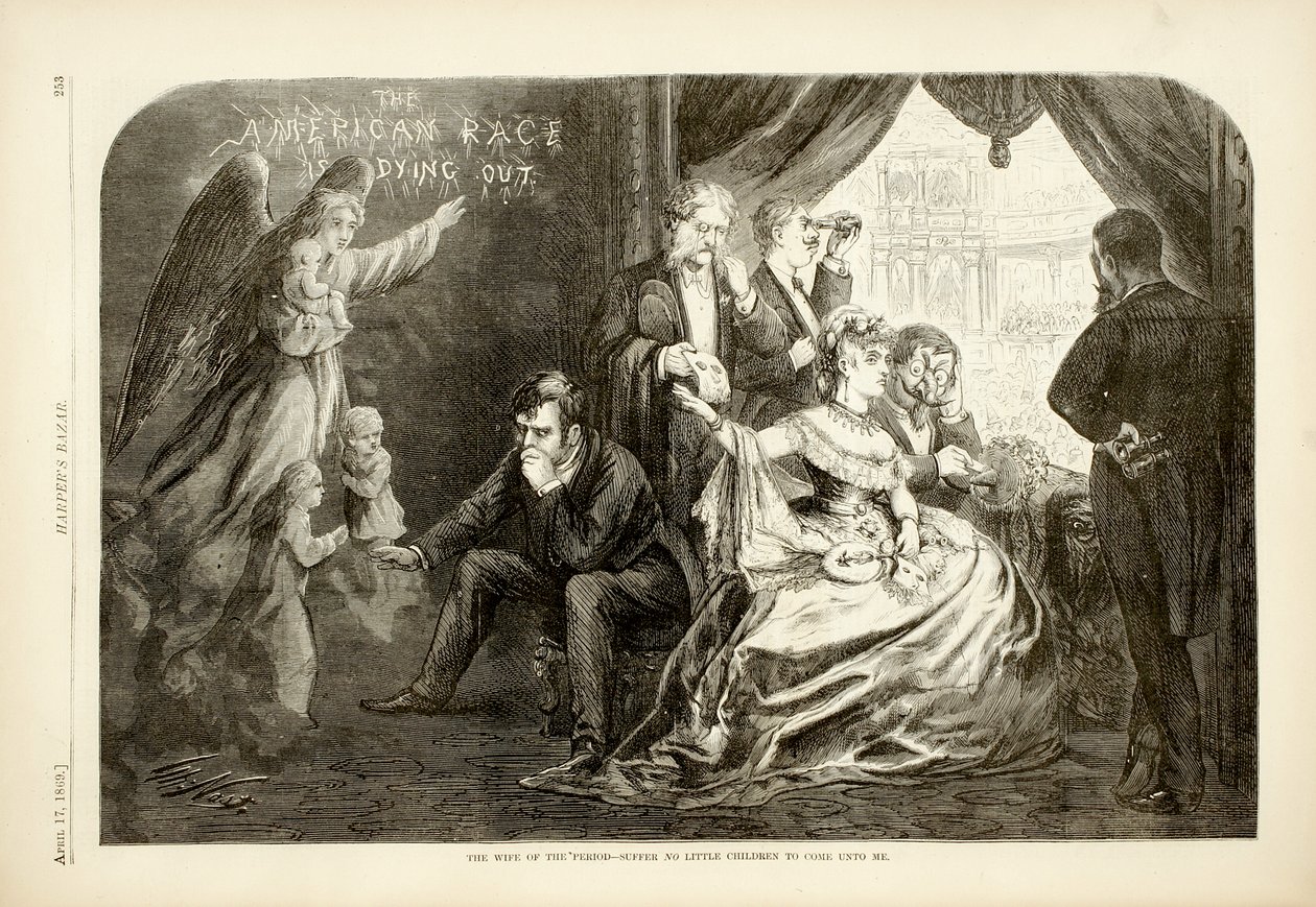 La moglie del periodo - Non lasciate che i piccoli bambini vengano a me, 1869 (incisione su legno) da Thomas Nast