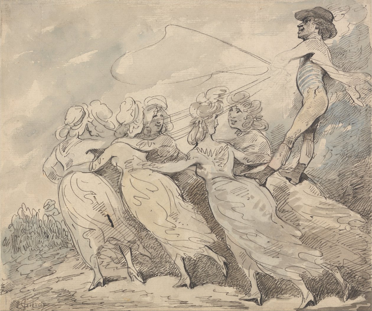 Un uomo che guida una squadra di sei ragazze da Thomas Rowlandson