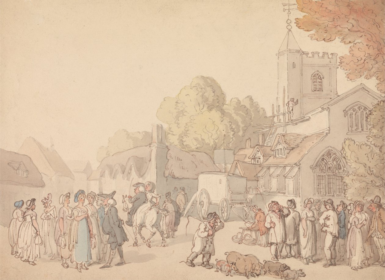 Scena di villaggio fuori da una chiesa da Thomas Rowlandson