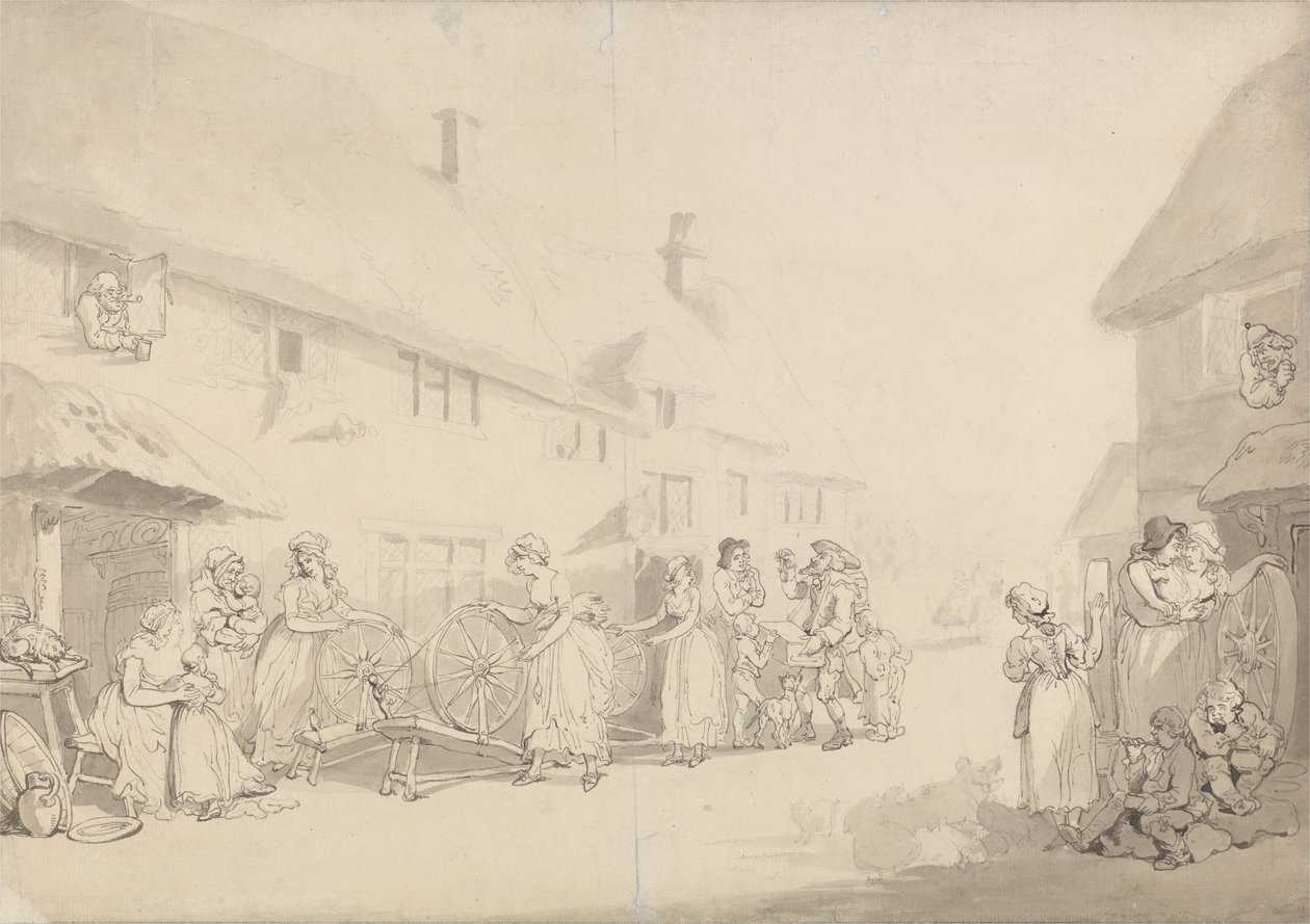 Scena di villaggio con ragazze che filano da Thomas Rowlandson