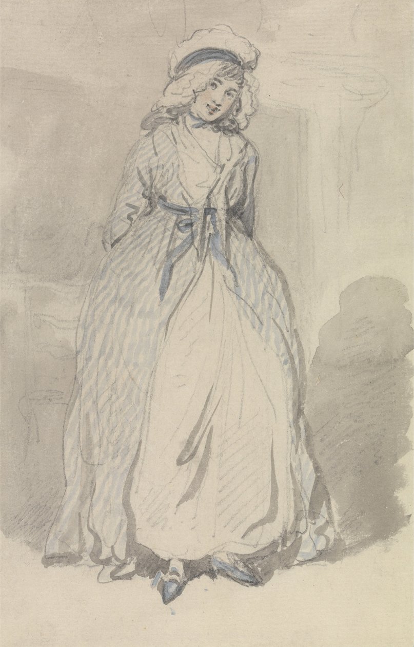Una giovane donna in un vestito a righe blu da Thomas Rowlandson