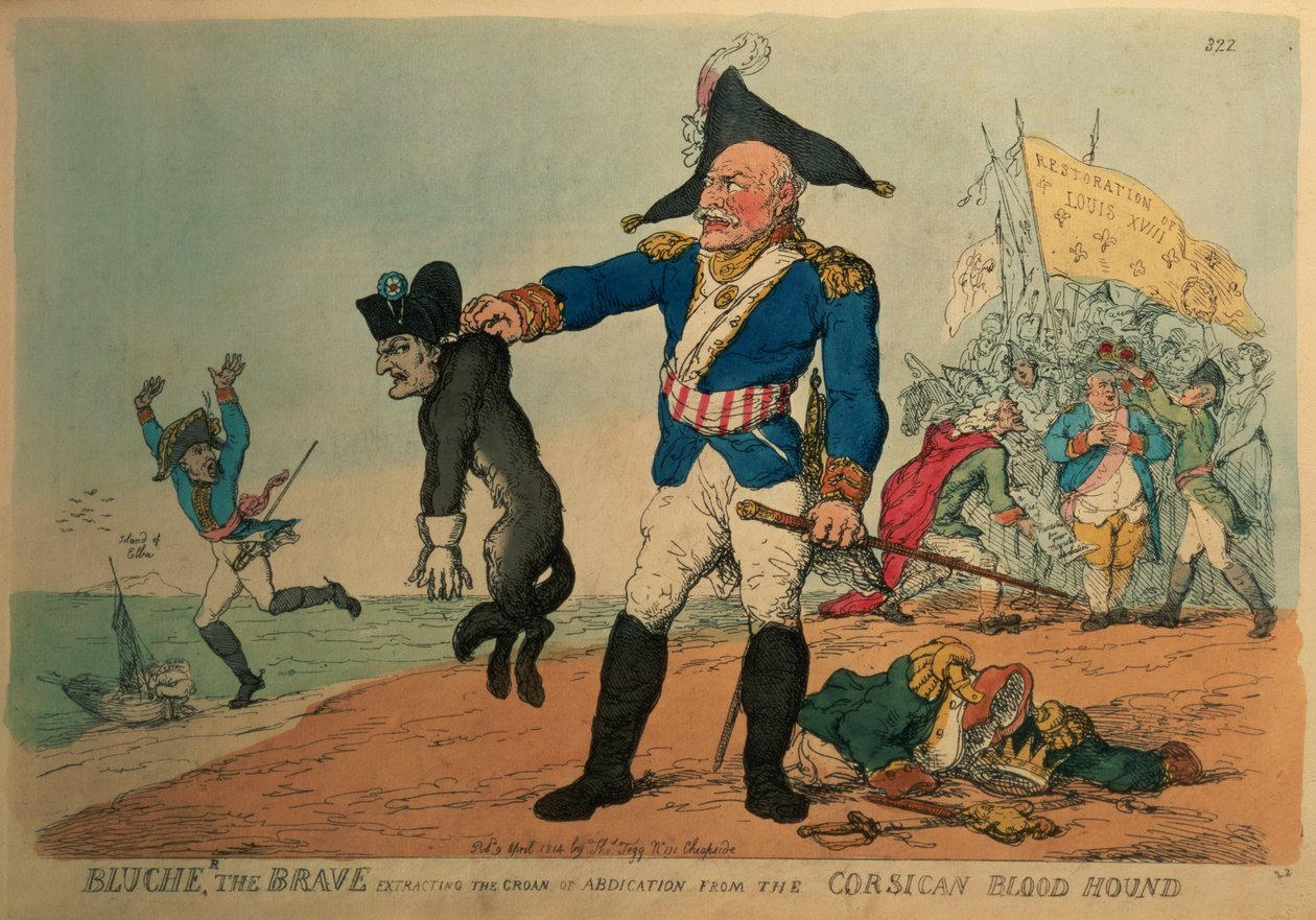 Blucher il coraggioso: Estrazione del gemito di abdicazione dal segugio corso, Napoleone da Thomas Rowlandson