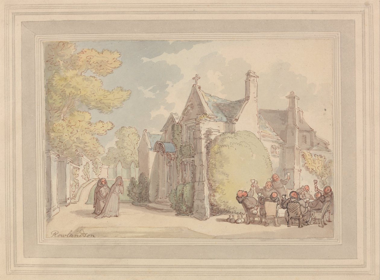 Monaci che festeggiano fuori da un monastero da Thomas Rowlandson