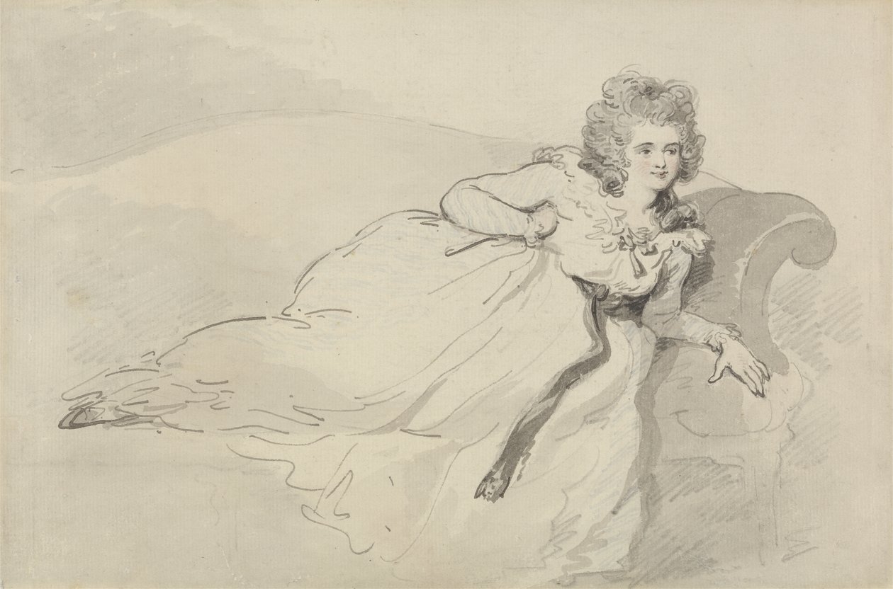 Mrs Abington, sdraiata su un divano da Thomas Rowlandson