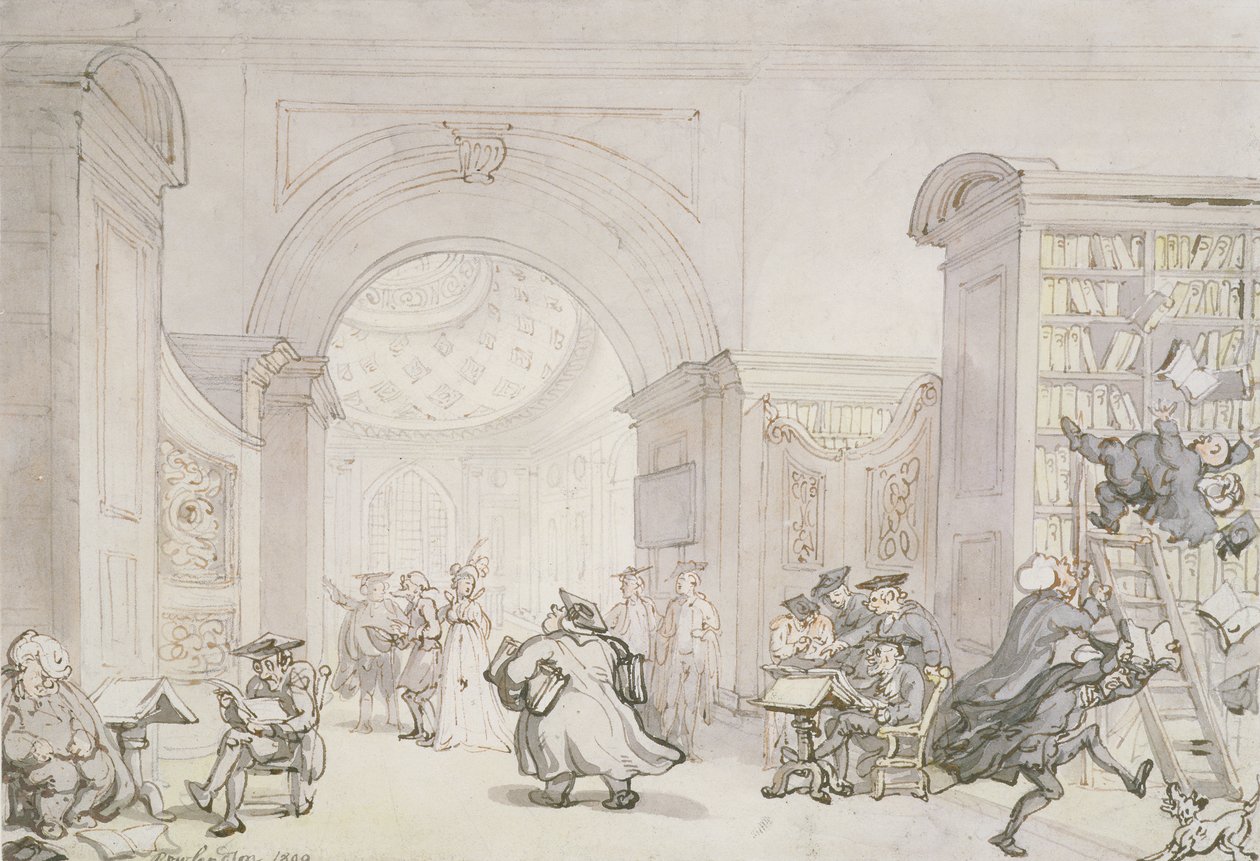 No.0613 La stanza ovest e la stanza della cupola della vecchia biblioteca universitaria, Cambridge, 1800 da Thomas Rowlandson