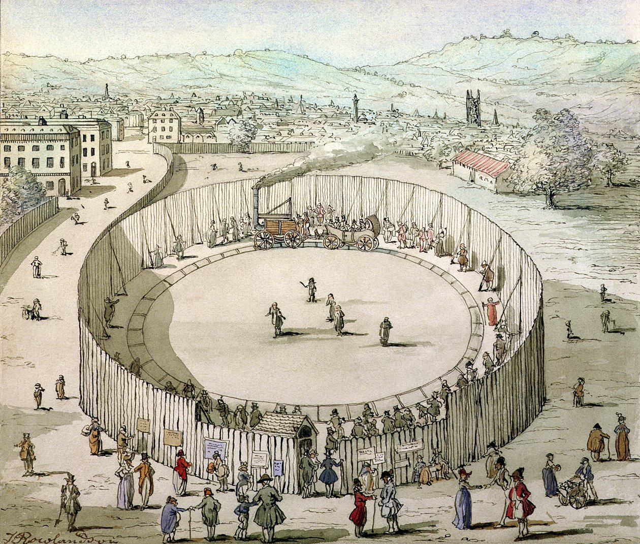 Ferrovia di Richard Trevithick, Euston Square nel 1809 da Thomas Rowlandson