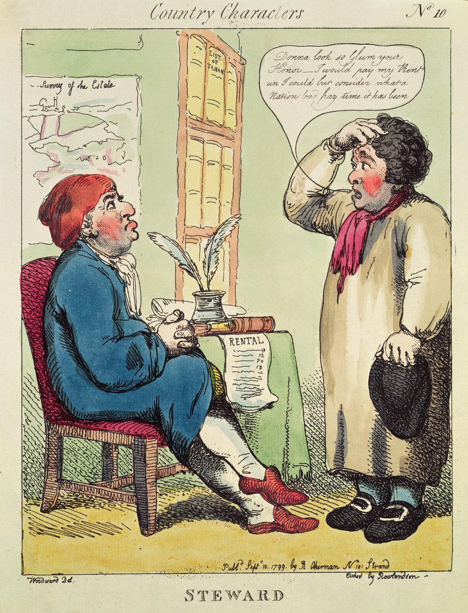Steward, da una serie intitolata Personaggi di campagna, 1799 da Thomas Rowlandson