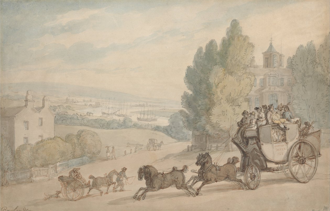 La carrozza Canterbury-Dover che passa il castello di Vanbrugh da Thomas Rowlandson