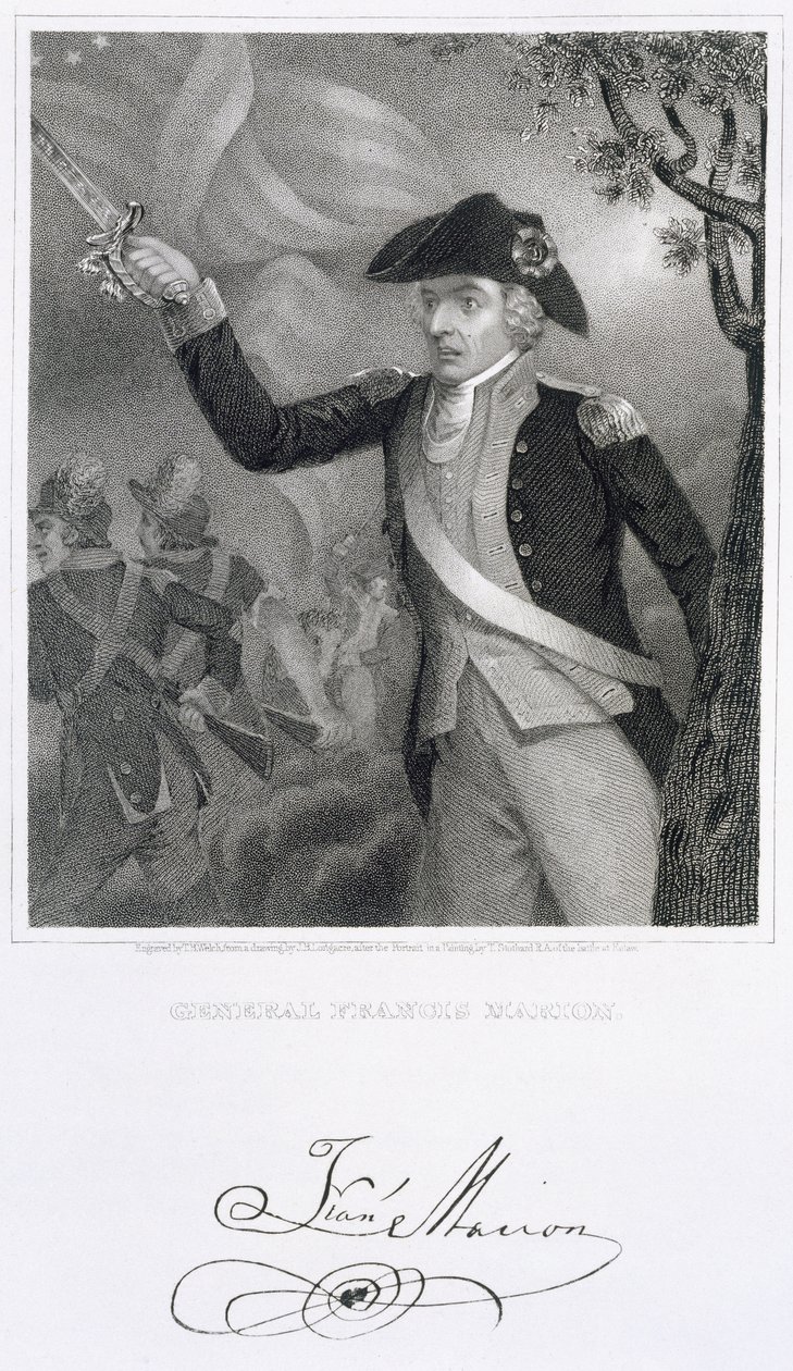 Ritratto del generale Francis Marion alla battaglia di Eutaw Springs, 1781, inciso da Thomas B. Welch da un disegno di James Barton Longacre da Thomas Stothard