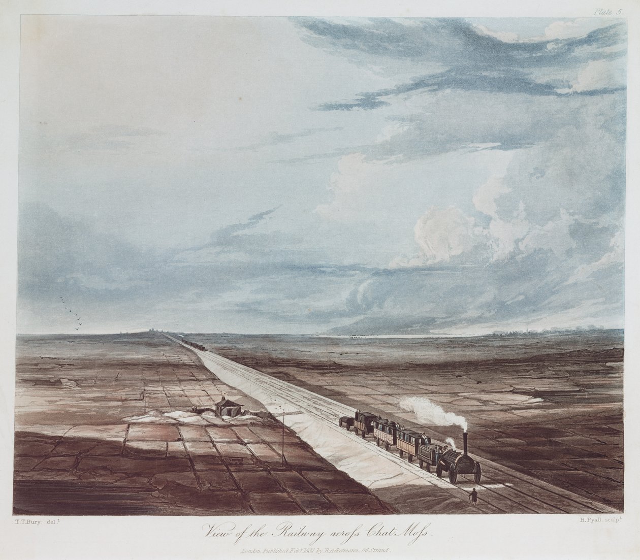 Veduta della ferrovia attraverso Chat Moss, inciso da Henry Pyall da Thomas Talbot after Bury