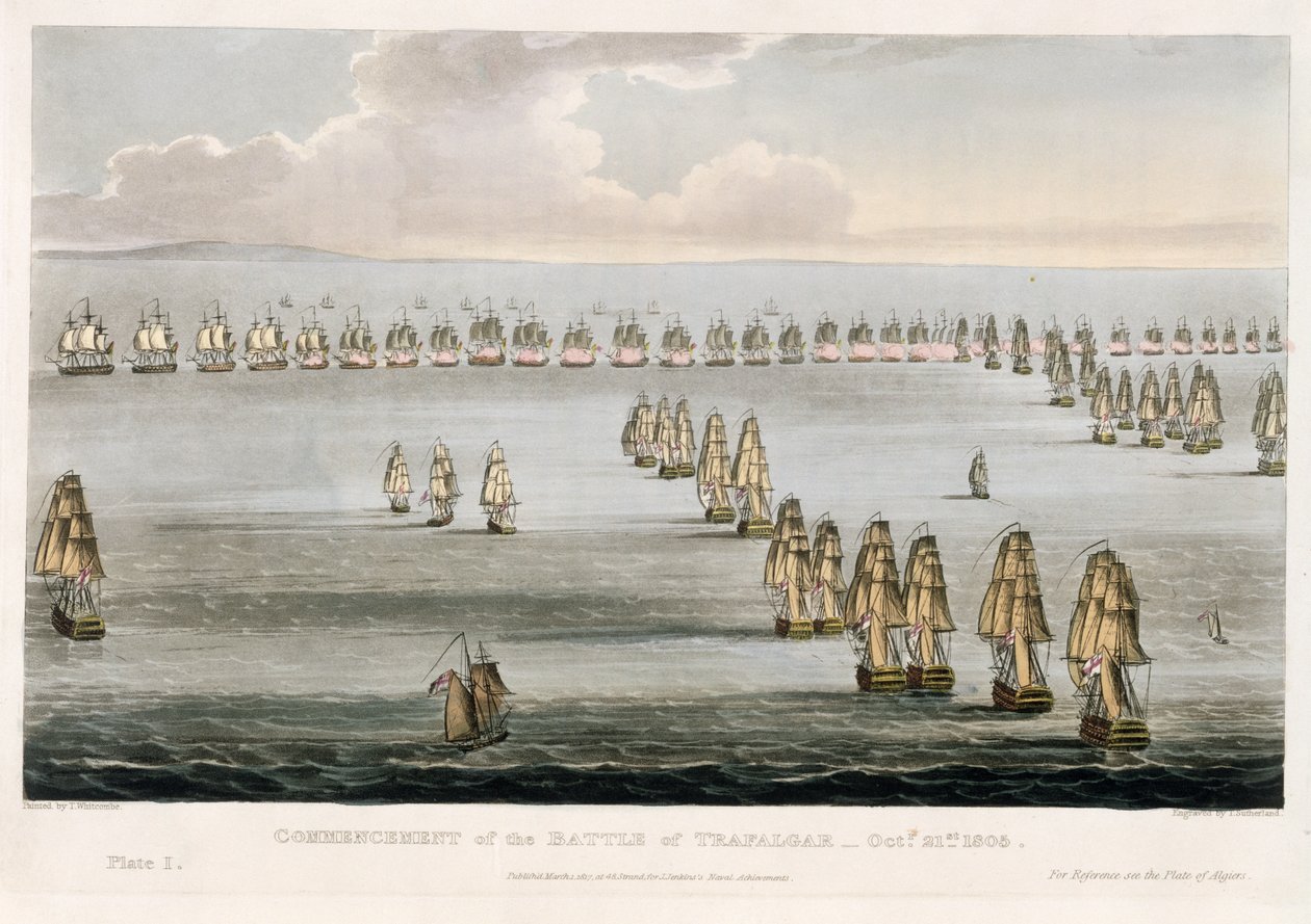 Inizio della Battaglia di Trafalgar, 21 ottobre 1805, inciso da Thomas Sutherland per 