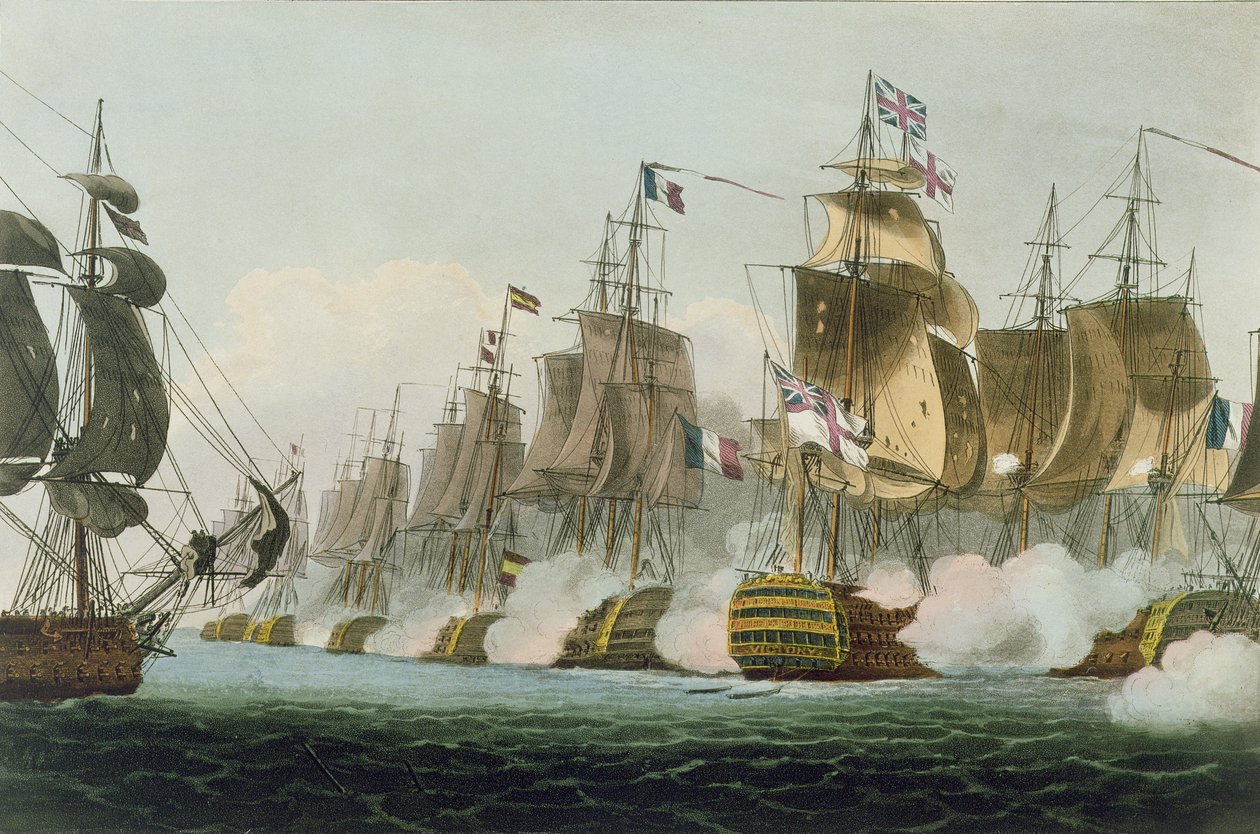 La battaglia di Trafalgar, 21 ottobre 1805, inciso da Thomas Sutherland per 