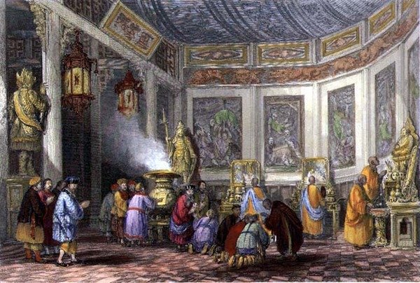 Offerte propiziatorie per i parenti defunti, inciso da E. Challis da Thomas (after) Allom