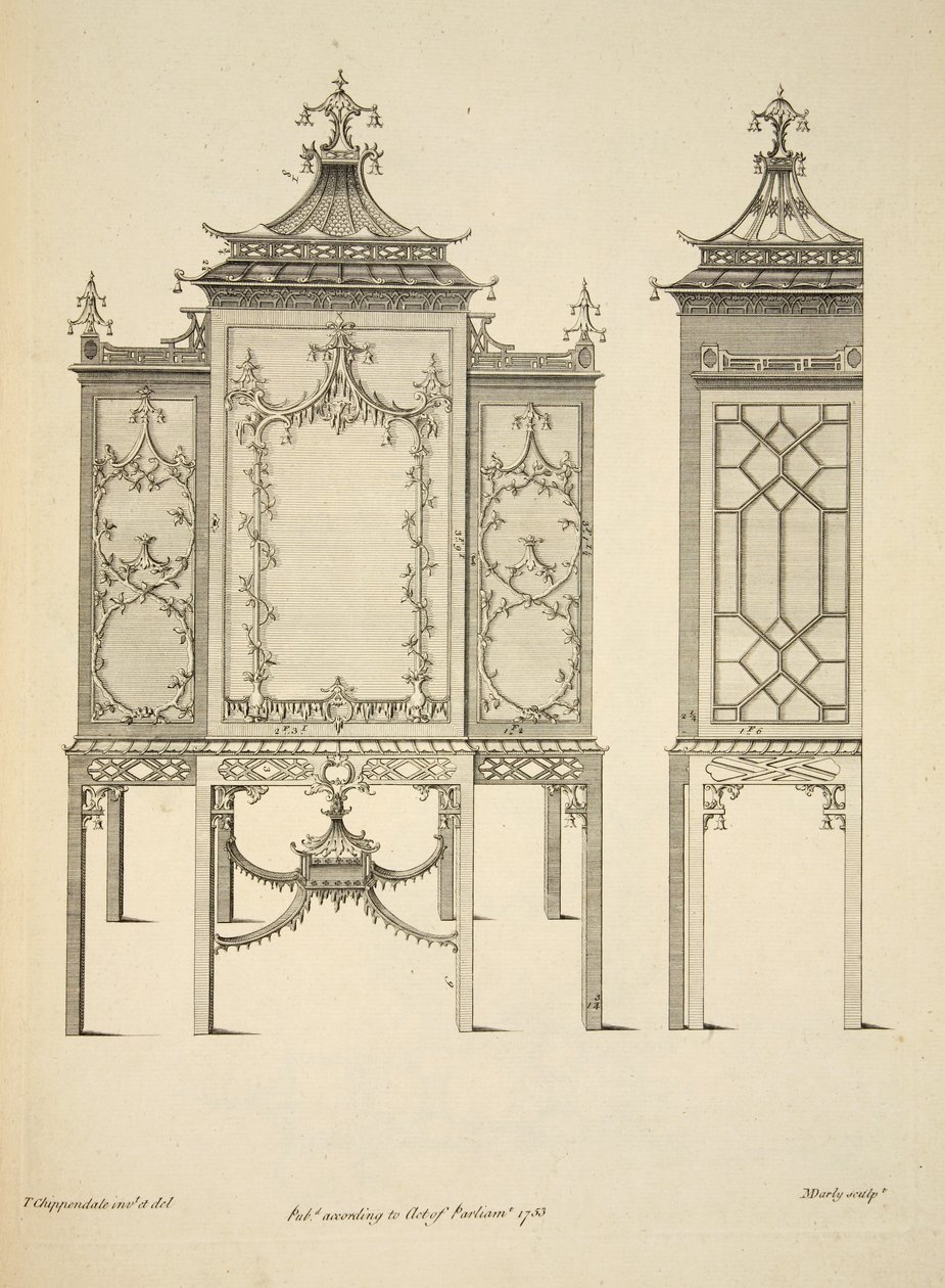 Progetto per una vetrina, pub. 1753 (incisione) da Thomas (after) Chippendale