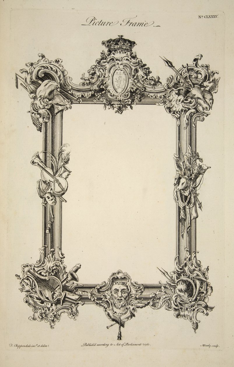 Progetto per una cornice, pub. 1761 (incisione) da Thomas (after) Chippendale