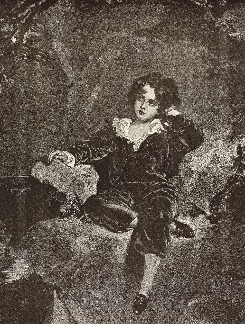 Ritratto di Master Lambton da bambino, Charles William Lambton, il Ragazzo Rosso, incisione da un dipinto di Thomas Lawrence da L