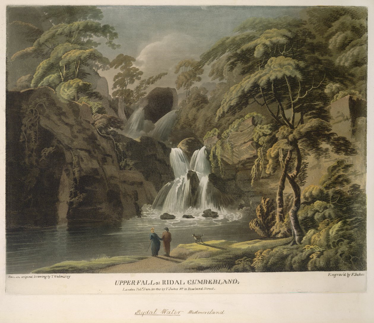 Cascata Superiore a Ridal, Cumberland, inciso da F. Jukes da Thomas (after) Walmsley