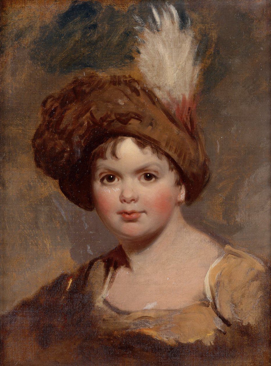 Ritratto di ragazzo in costume marrone con cappello piumato (schizzo) (olio su tela) da Thomas (attr. to) Lawrence