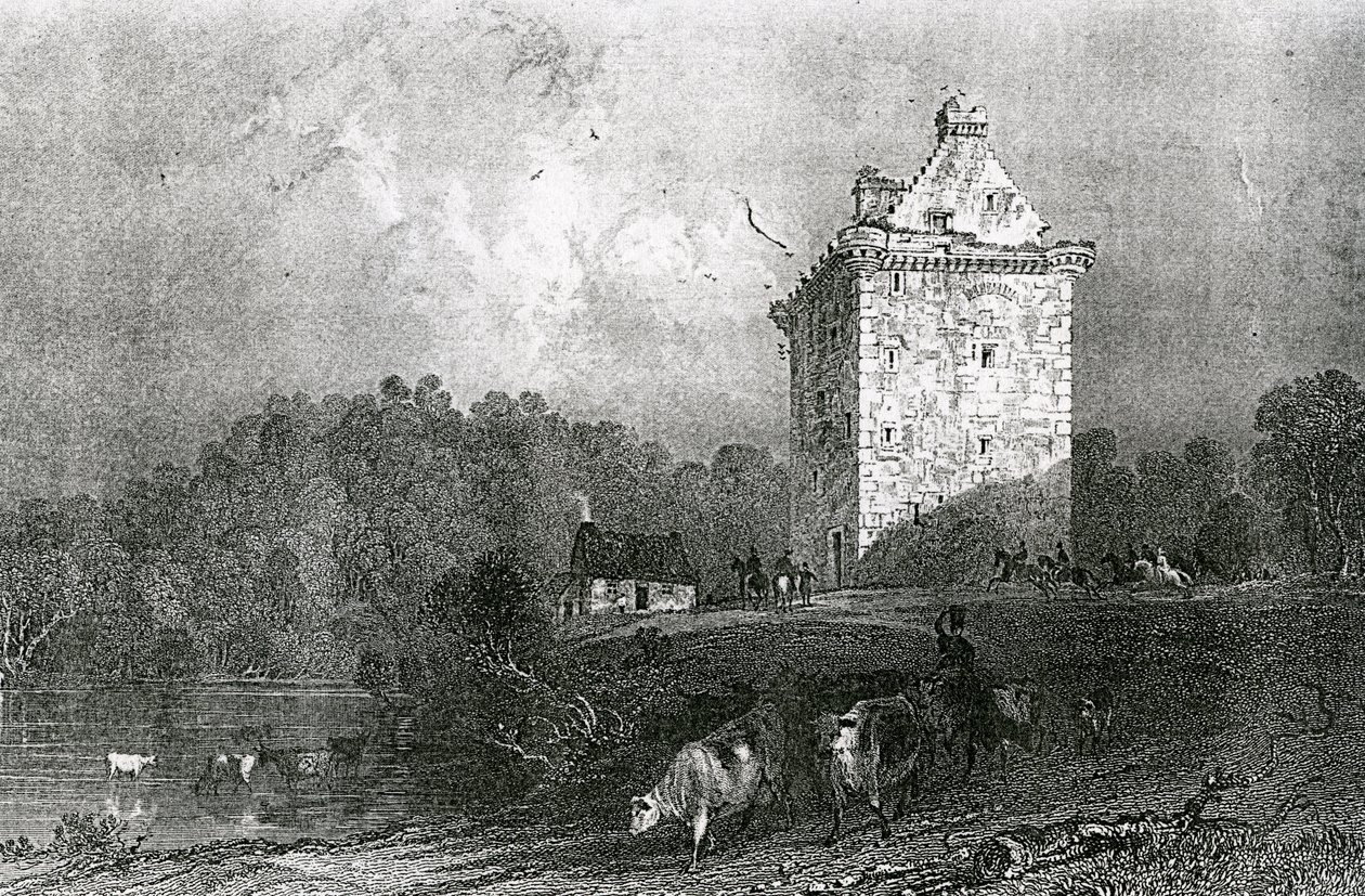 Gilnockie - o la Torre di Johnny Armstrong (Dumfries-shire), inciso da Henry Adlard, 1937 da Thomas Allom