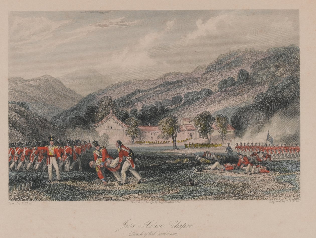 Casa di Joss, Chapoo, Morte del Colonnello Tomlinson, 1842 da Thomas Allom