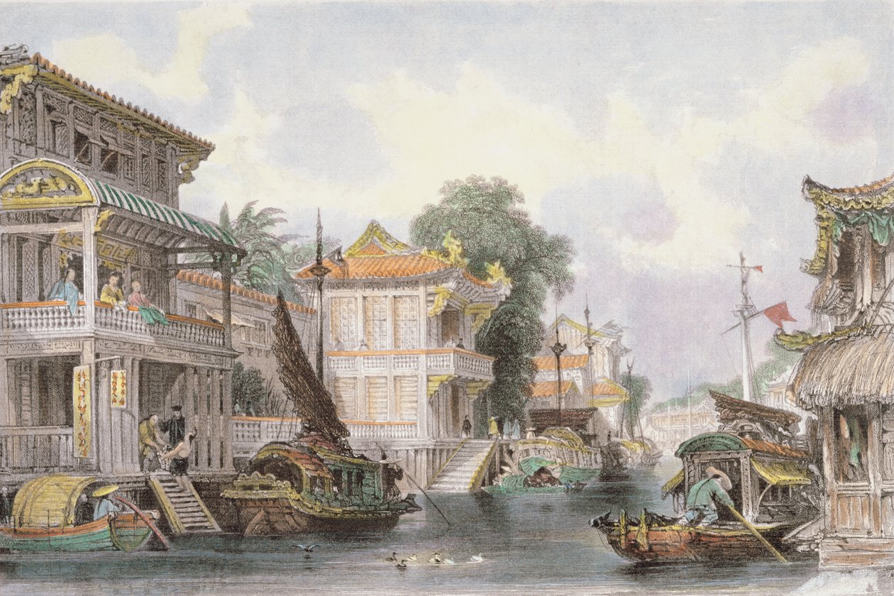 Scena sul Canale Horan vicino a Canton, c.1850 da Thomas Allom