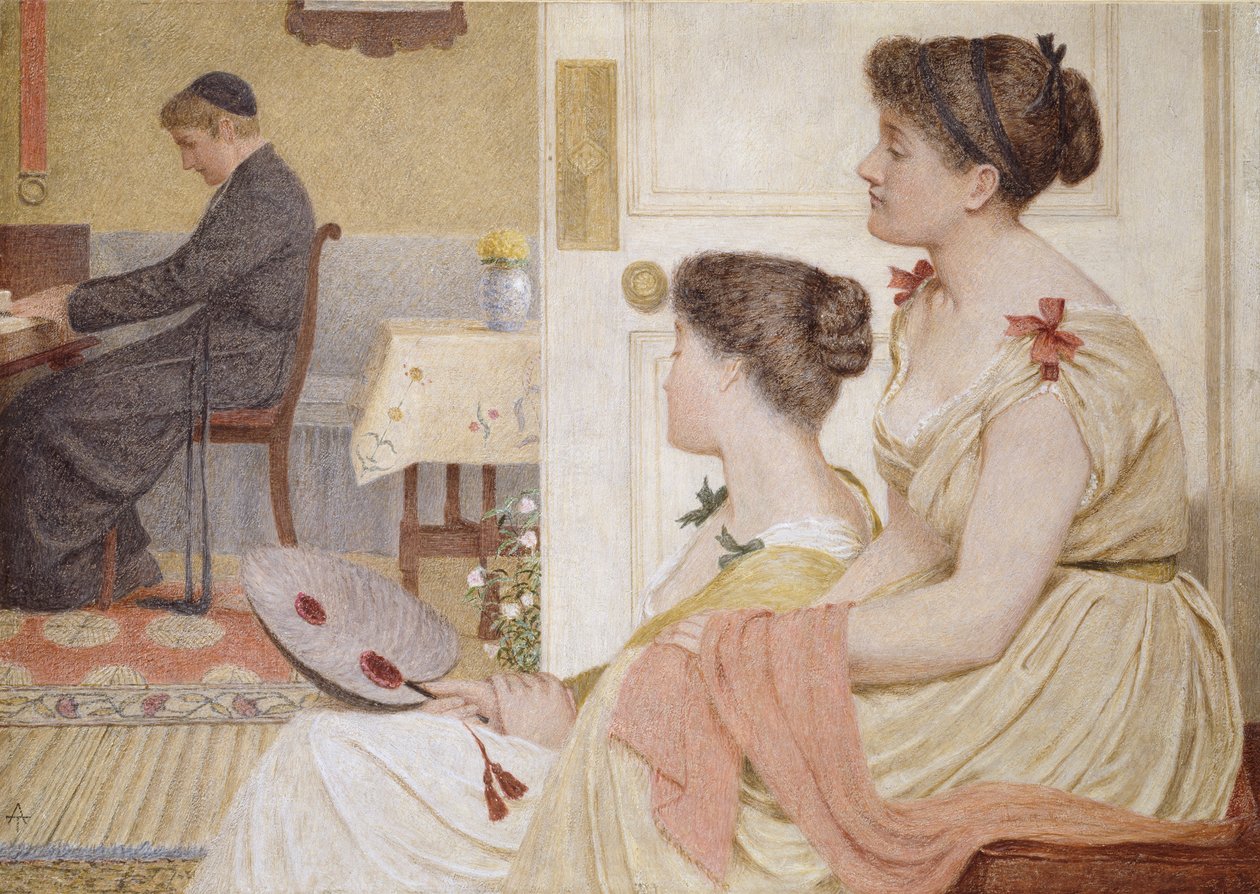 Scena in salotto con un giovane prete al pianoforte da Thomas Armstrong