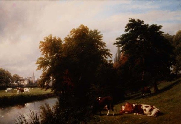 Bovini al pascolo vicino a un fiume da Thomas Baker