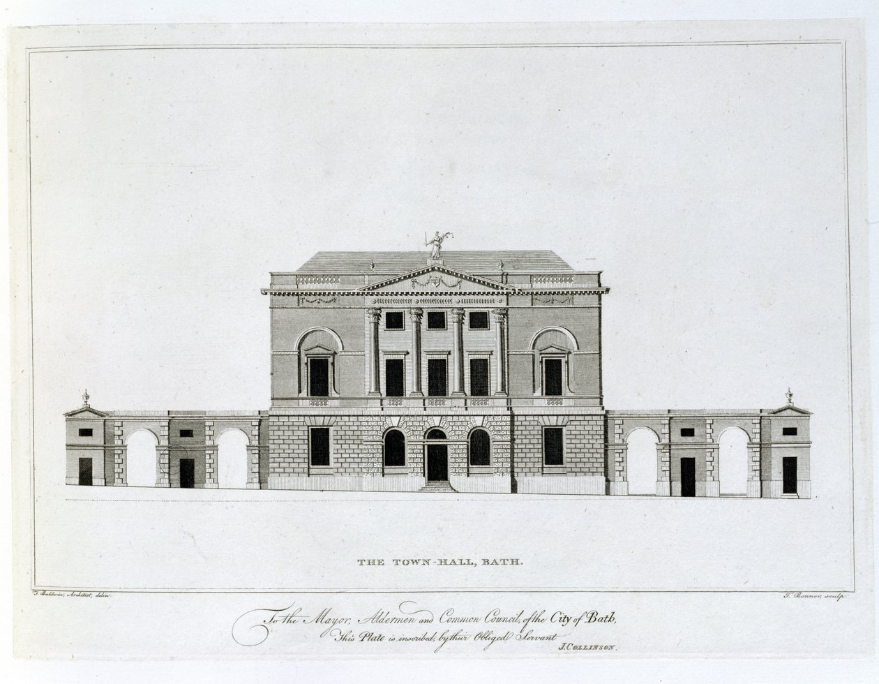 Il Municipio, Bath, inciso da T. Bonnor da Thomas Baldwin