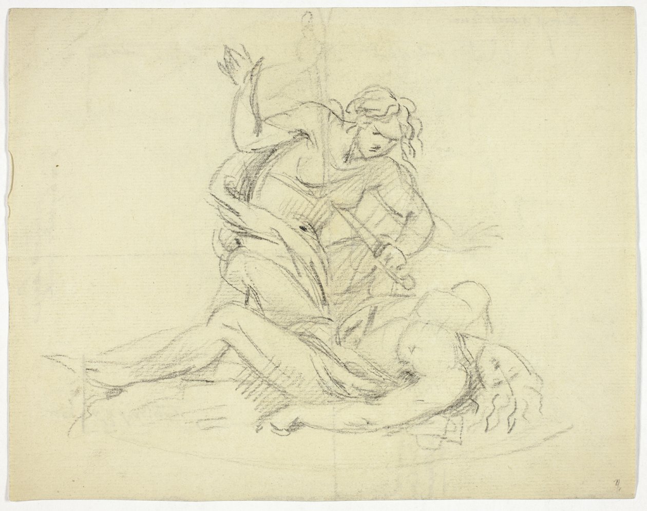 Piramus e Thisbe (recto); Tre figure maschili con pianta del mausoleo (verso) da Thomas Banks