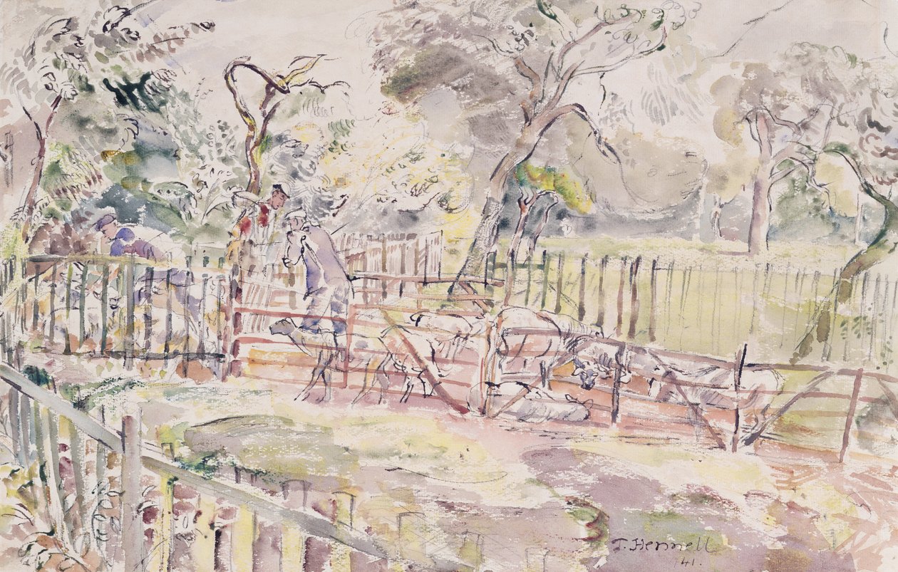 Immersione delle pecore, New Street, Ridley, 1941 da Thomas Barclay Hennell