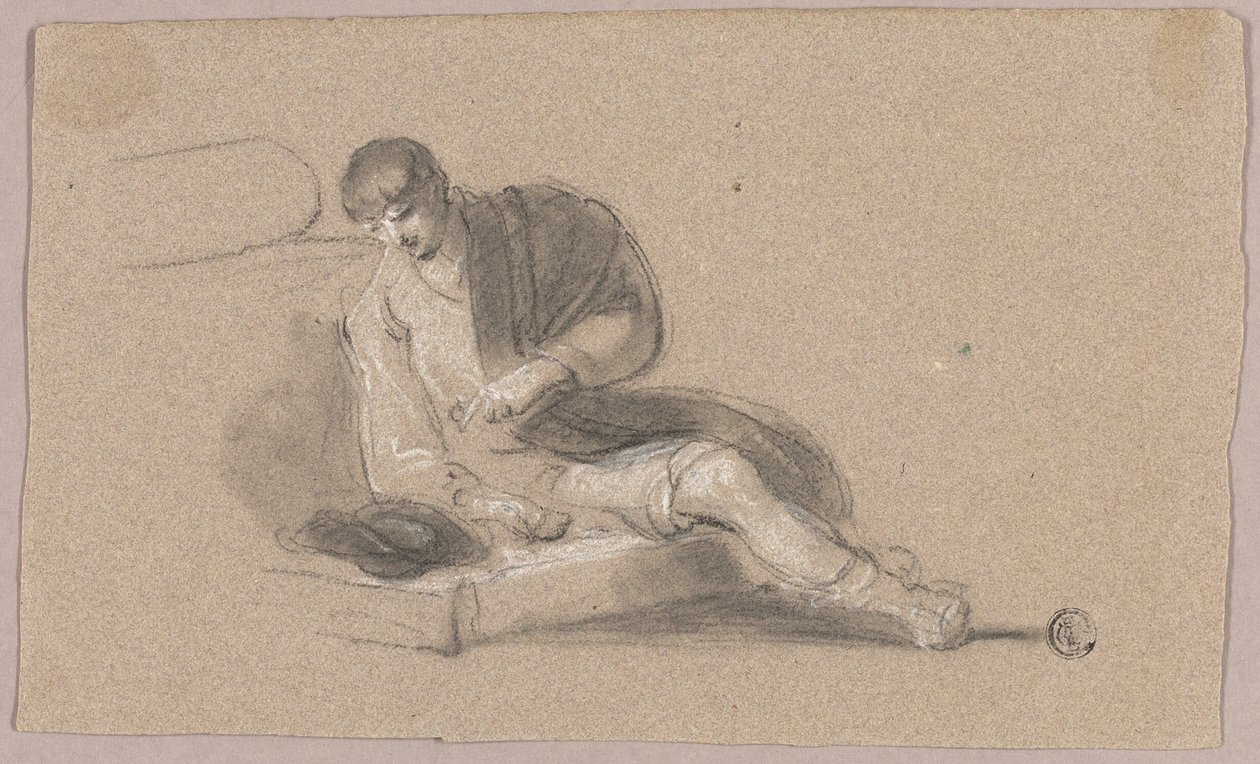 Uomo seduto che punta verso il basso (recto e verso) da Thomas Barker