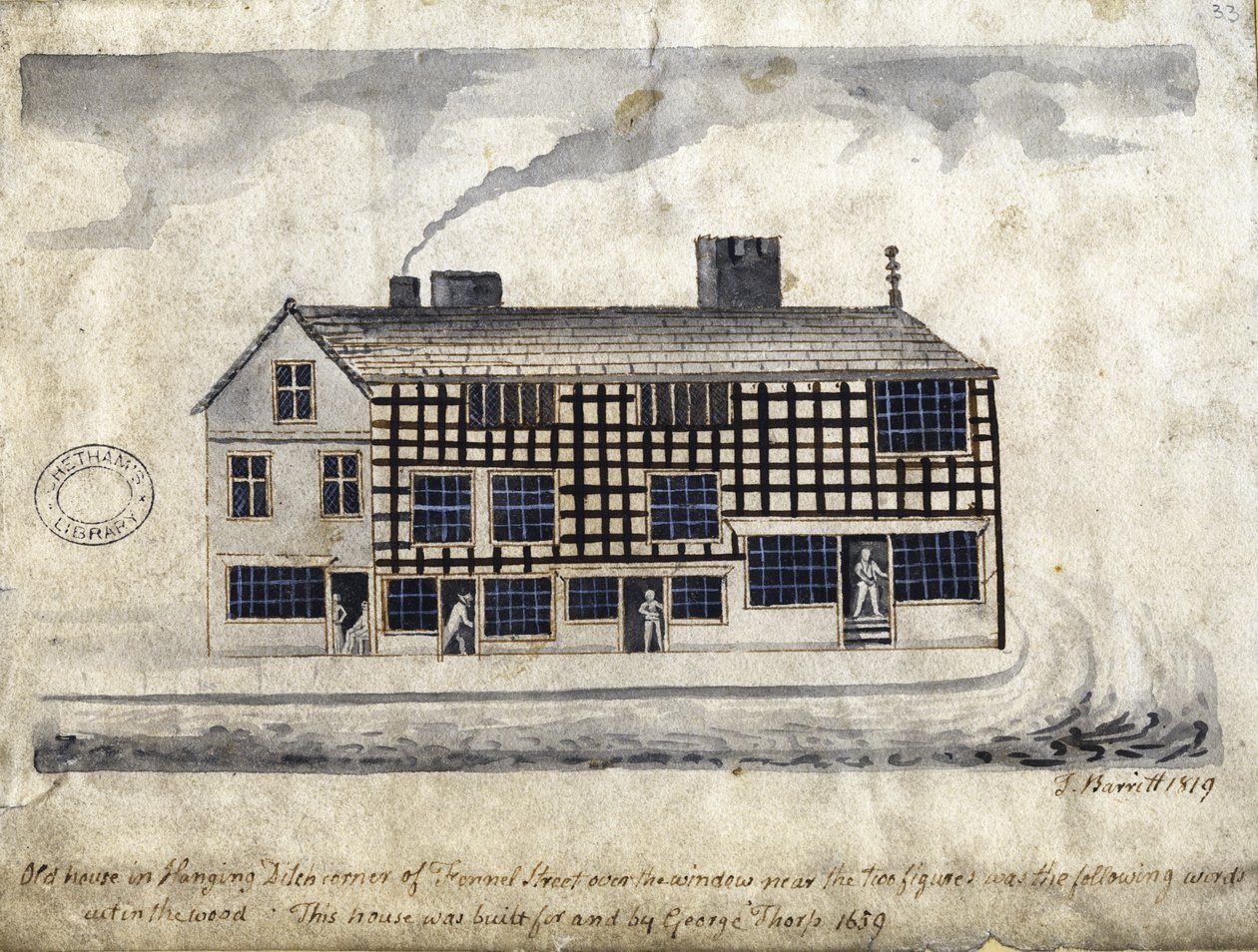 Vecchia casa su Hanging Ditch, Manchester, 1819 da Thomas Barritt