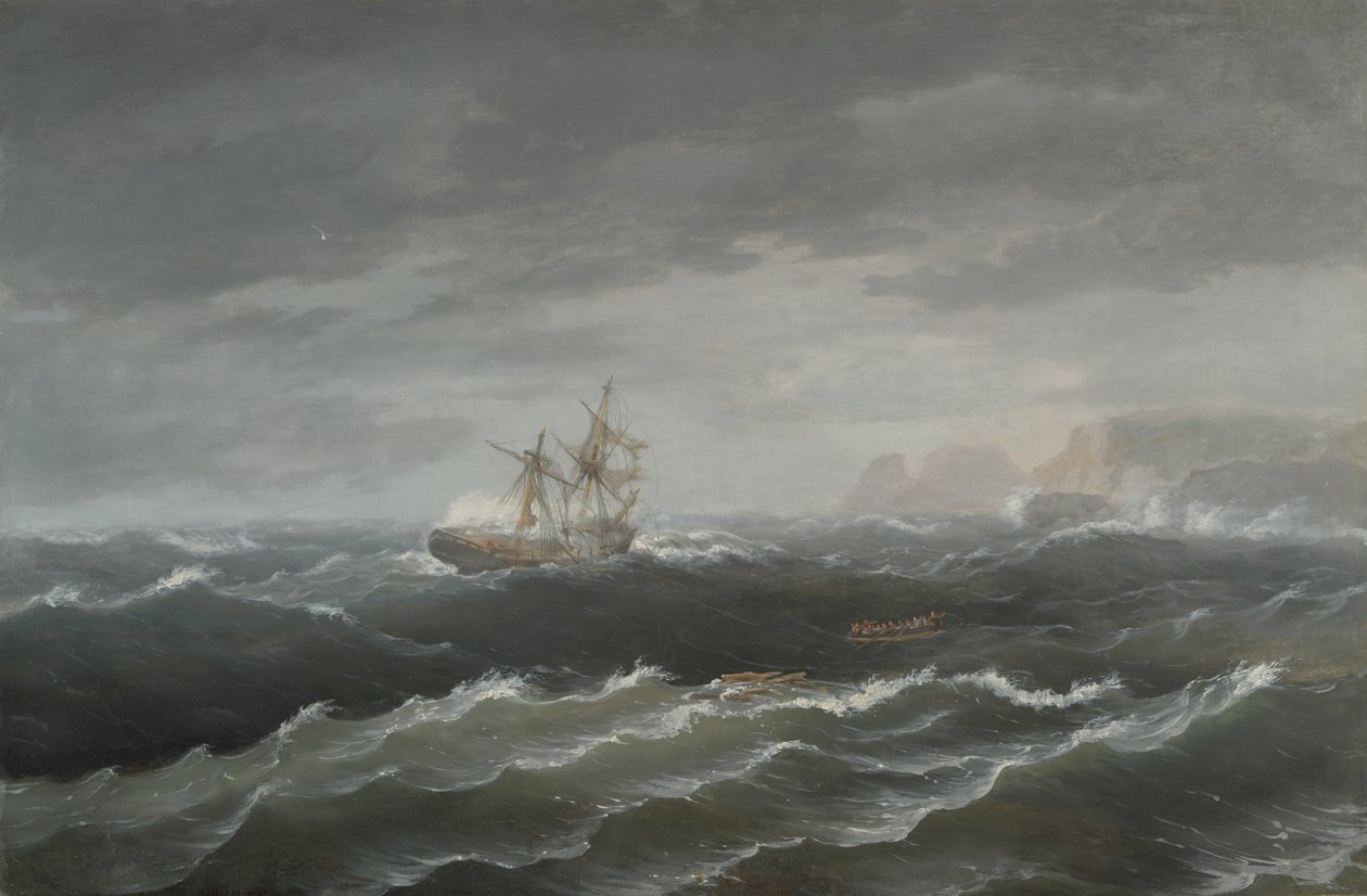 Naufragio vicino a una costa rocciosa da Thomas Birch