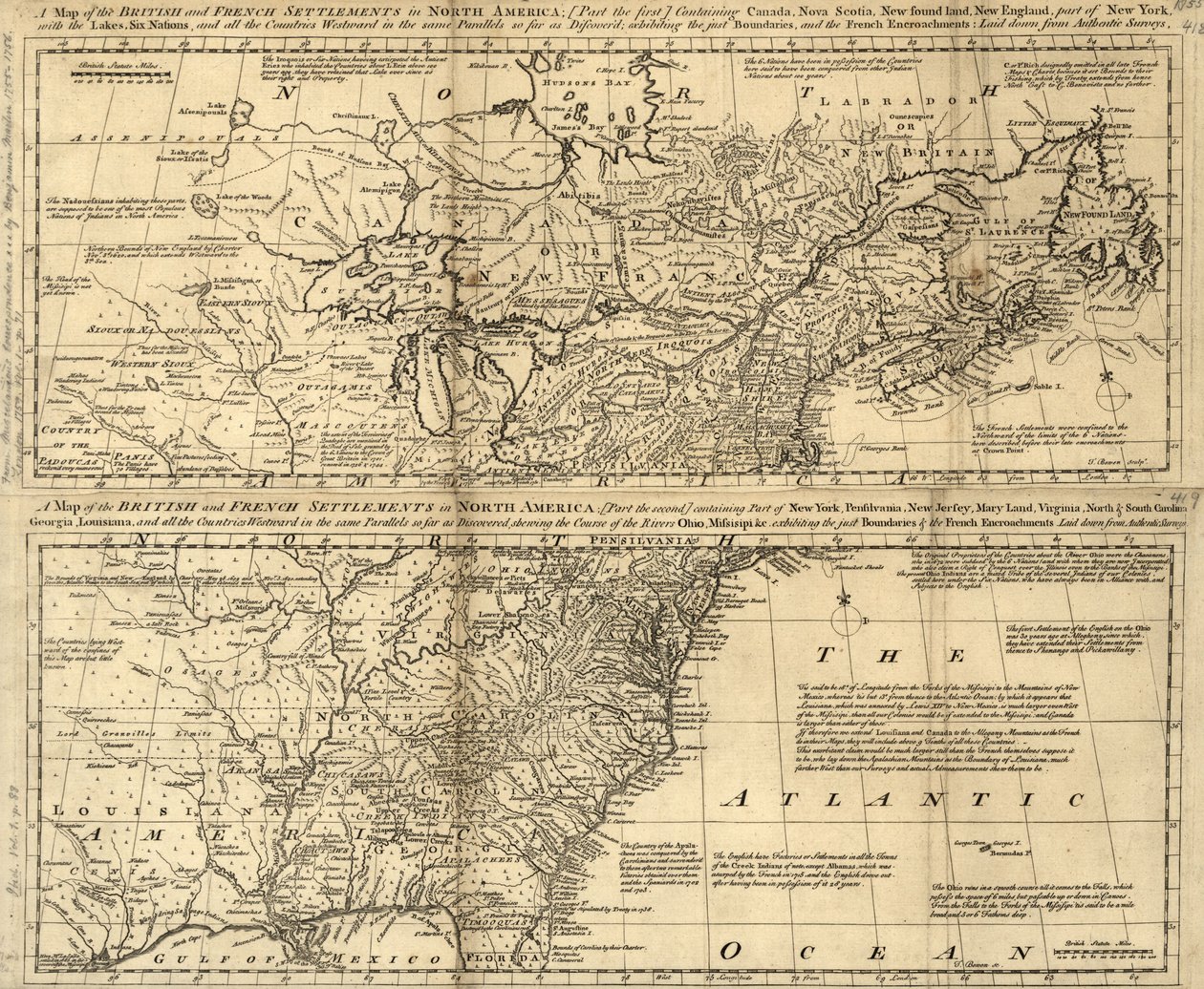 Mappa degli insediamenti britannici e francesi in Nord America LOC 2003623385 da Thomas Bowen