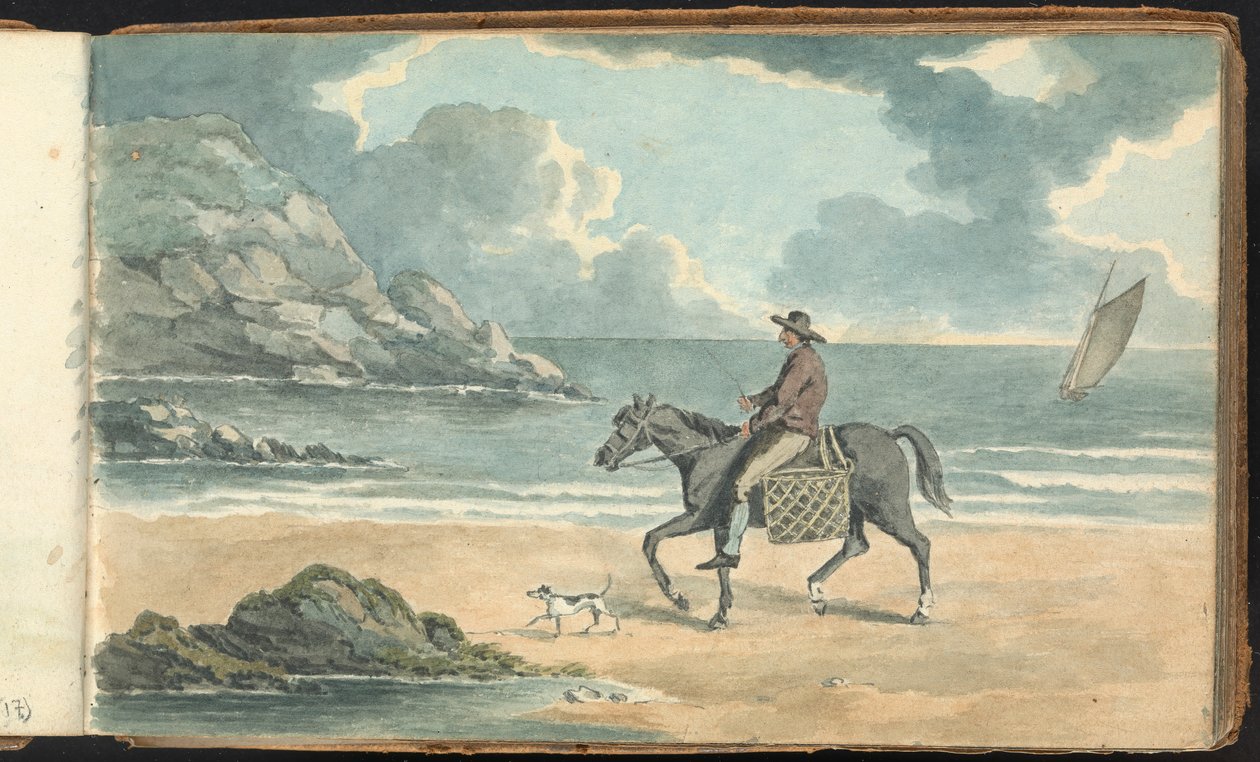 Album di studi di paesaggi e figure: uomo a cavallo sulla spiaggia da Thomas Bradshaw