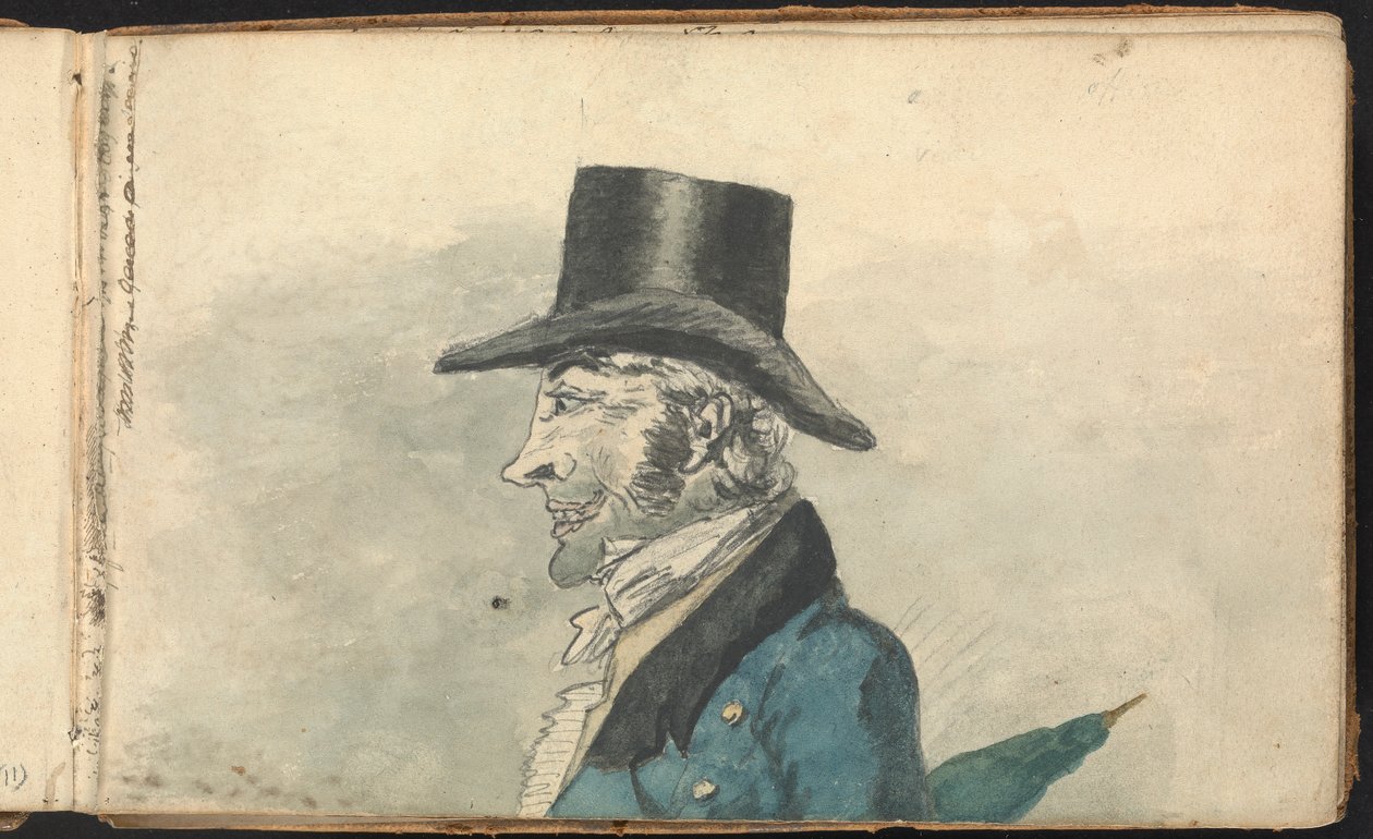 Album di studi di paesaggi e figure: Profilo di un uomo con ombrello da Thomas Bradshaw