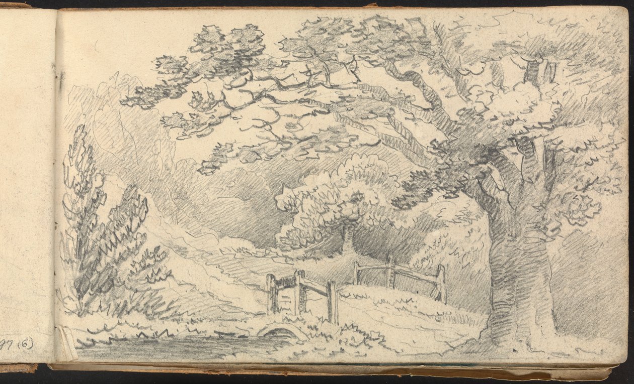 Album di studi di paesaggi e figure: Paesaggio rurale con un ponte da Thomas Bradshaw
