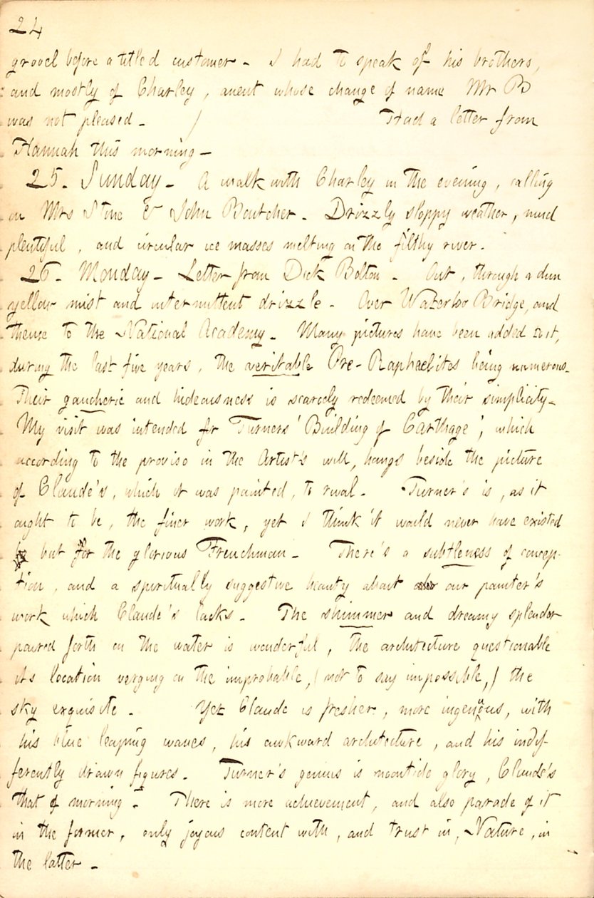 Descrive una visita alla National Academy [Gallery] di Londra. Trascrizione da Thomas Butler Gunn