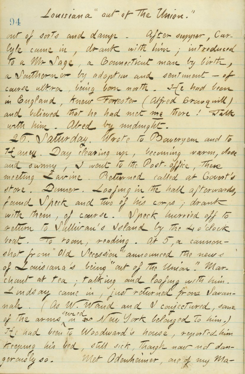 Diari di Thomas Butler Gunn - Volume 15, pagina 104, 25 gennaio 1861 da Thomas Butler Gunn