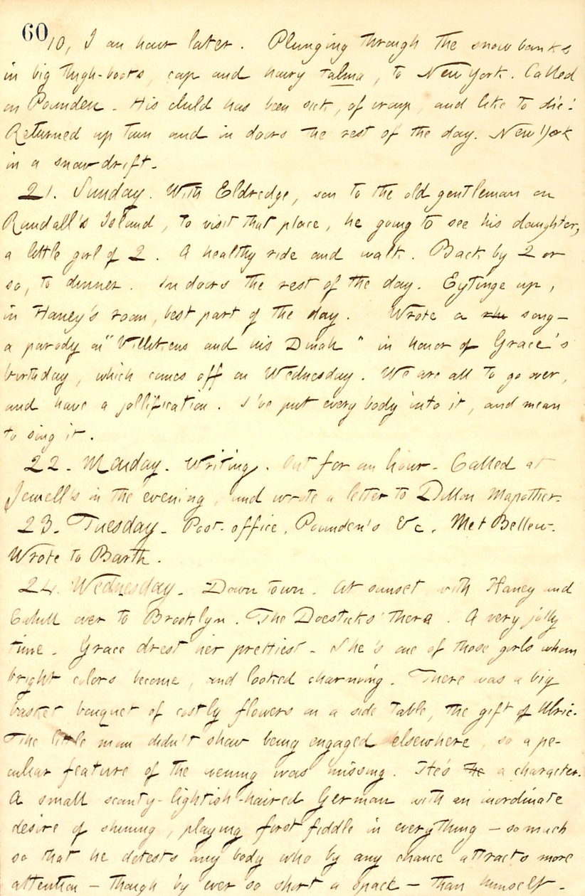 Diari di Thomas Butler Gunn - Volume 9, pagina 71, 20-24 febbraio 1858 da Thomas Butler Gunn