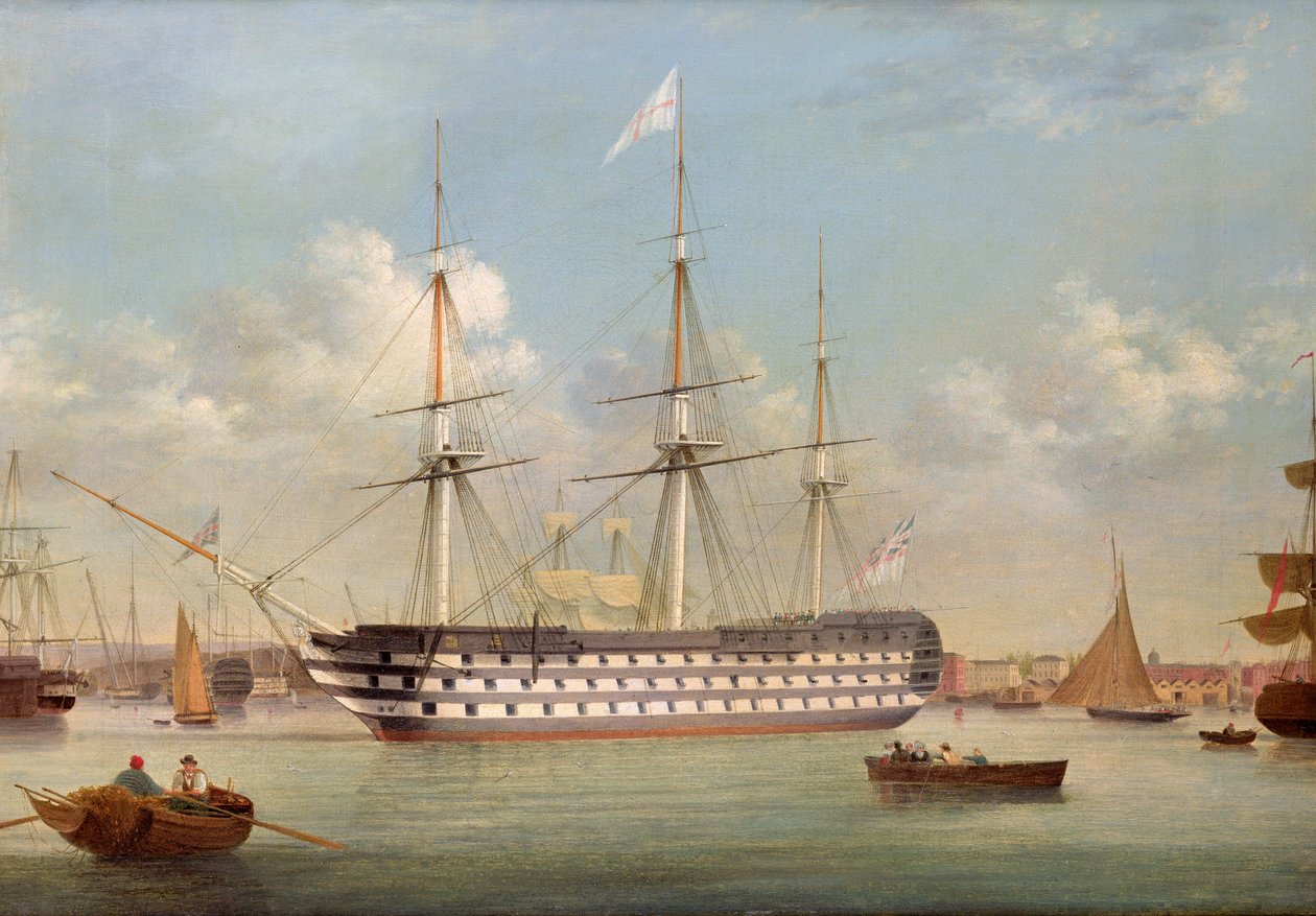 H.M.S. Britannia ancorata al largo di Plymouth da Thomas Buttersworth