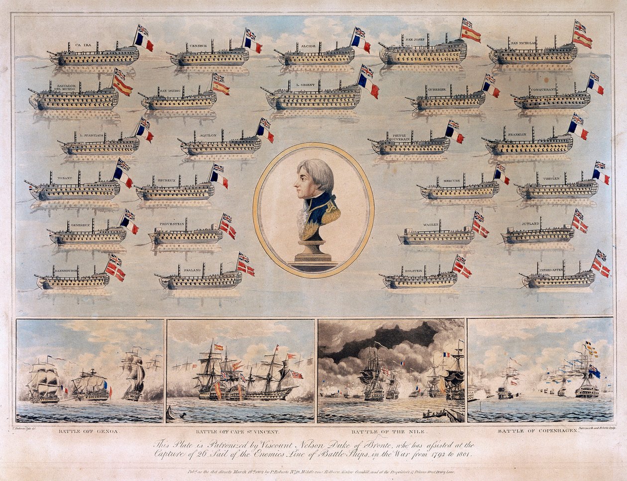 Le navi da guerra catturate da Horatio Nelson (1758-1805) tra il 1793 e il 1801, durante le battaglie navali di Genova (o Capo Noli, Italia) da Thomas Buttersworth