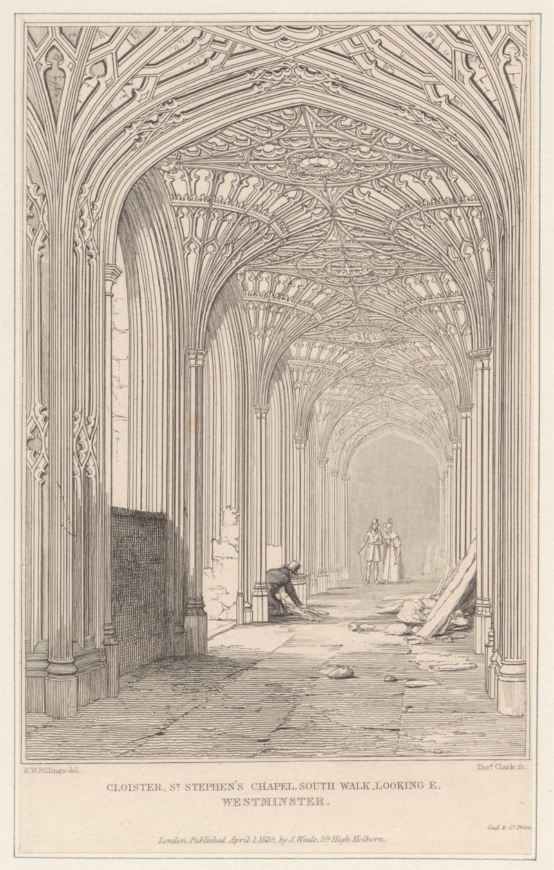 Chiostro, Cappella di St. Stephen, passeggiata sud, vista verso est, Westminster da Thomas Clark
